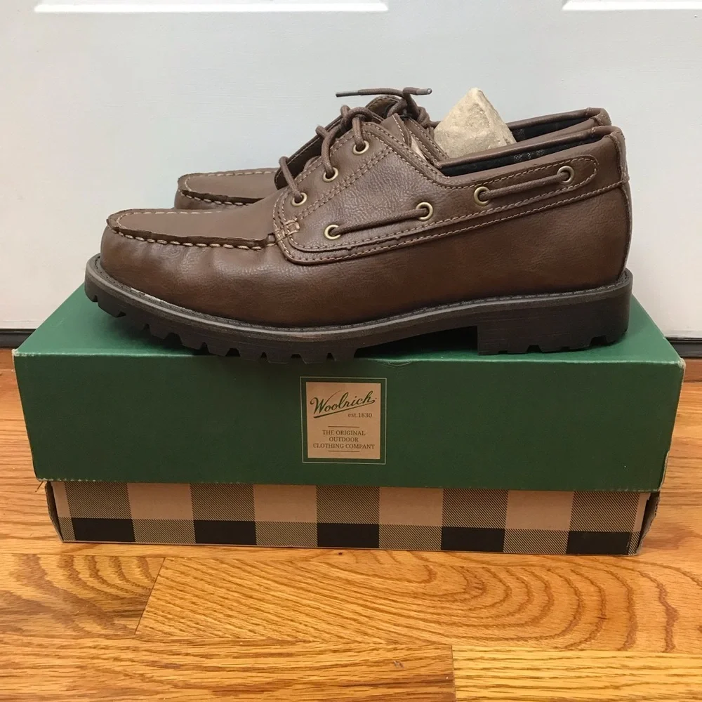 Woolrich Mens Trout Run Brown Vegan Faux Leather Boat Shoes Size 9.5